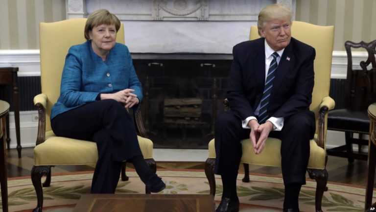 Trump welcomes Angela Merkel to the White House